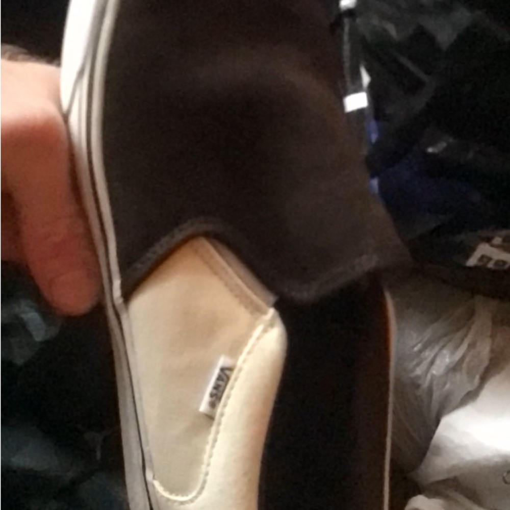 Vans Men's Black and Cream Slip-On Shoes